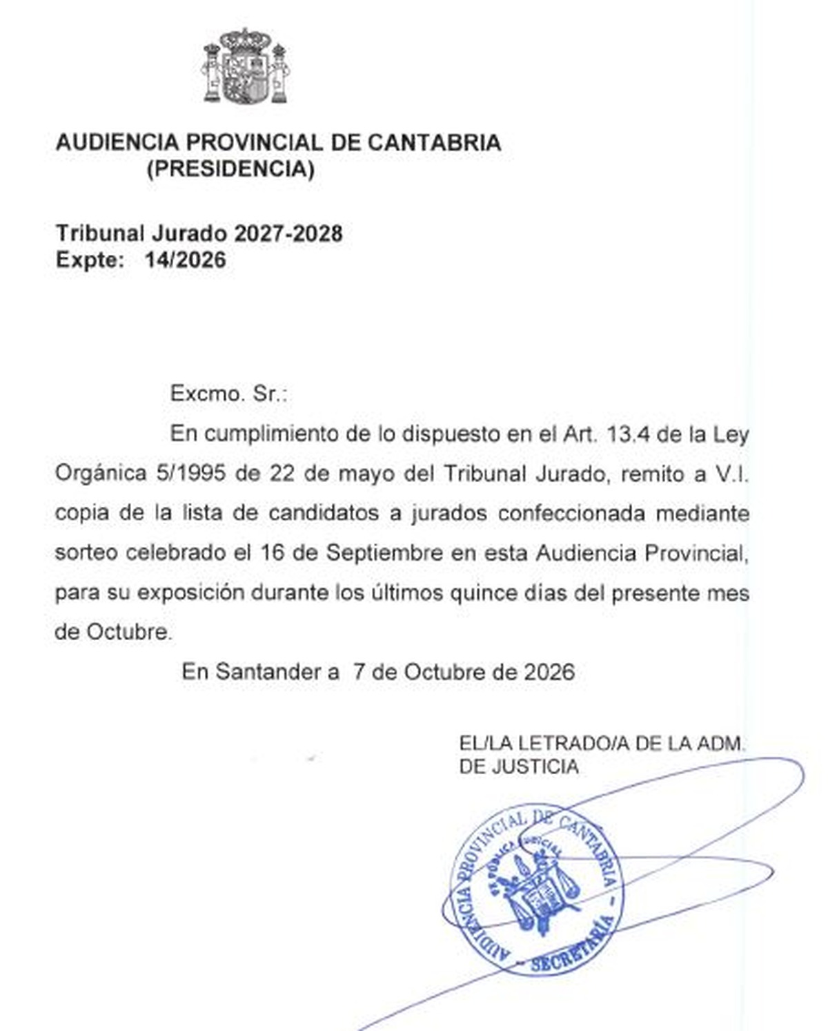 Publicados los candidatos a jurados para 2027-2028 en Cabezón de la Sal